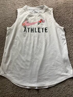 Girls Nike White "Athlete" Floral Swoosh Tank